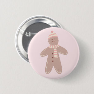 Cute pink gingerbread man illustration button