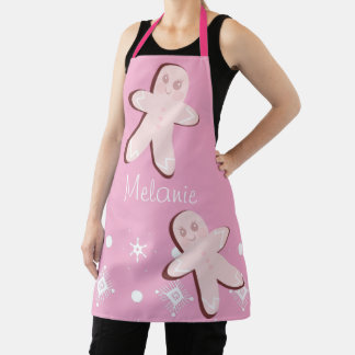 Cute Pink Gingerbread Snowflakes Christmas Apron