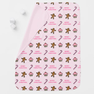 Cute Pink Gingerbread & Sweets Holiday Baby Blanke Blanket
