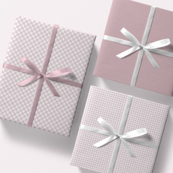 Cute Pink Gingham And Dots Simple Classic Baby Wrapping Paper Sheets by LeaDelaverisDesign at Zazzle