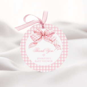 Cute Pink Gingham Bow Baby Girl Shower Thank You Favor Tags