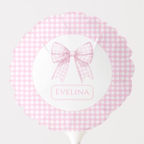 Cute pink gingham bow ribbon baby girl balloon