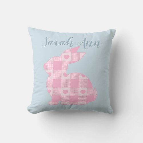 Cute Pink Gingham Bunny Throw Pillow 16 x 16