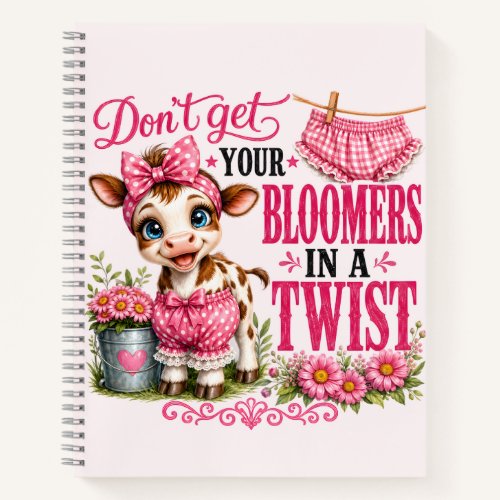 Cute Pink Gingham Cow Calf | Funny Farm Girl Notebook