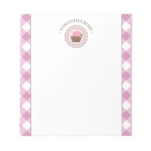 Cute Pink Gingham Cupcake Custom Notepad