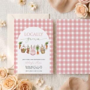 Cute Pink Gingham Locally Grown Garden Baby shower Invitation