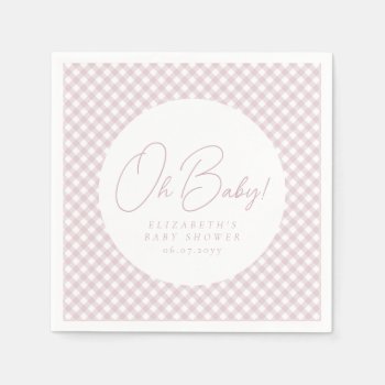 Cute Pink Gingham Personalized Girl Baby Shower Napkins by LeaDelaverisDesign at Zazzle
