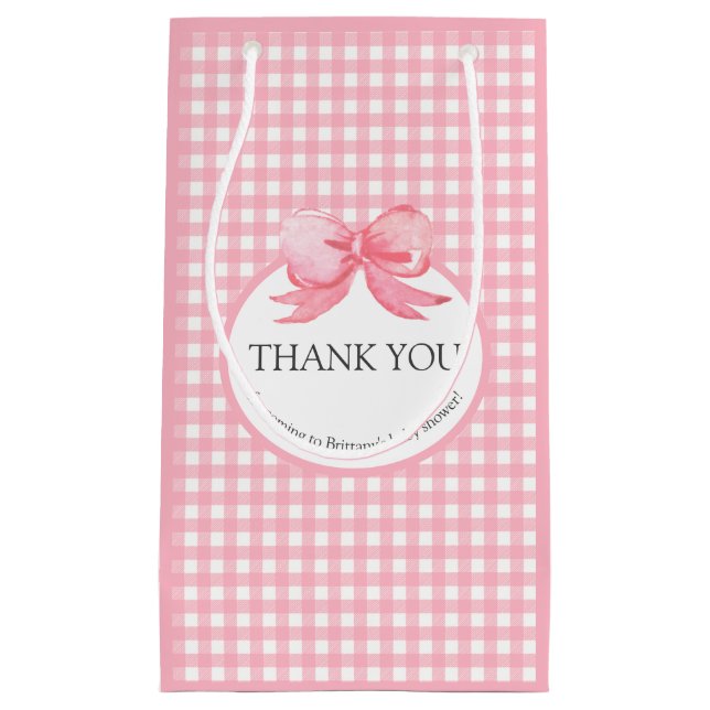 Cute Pink Gingham Picnic Print Thank You Favor Bag (Front)