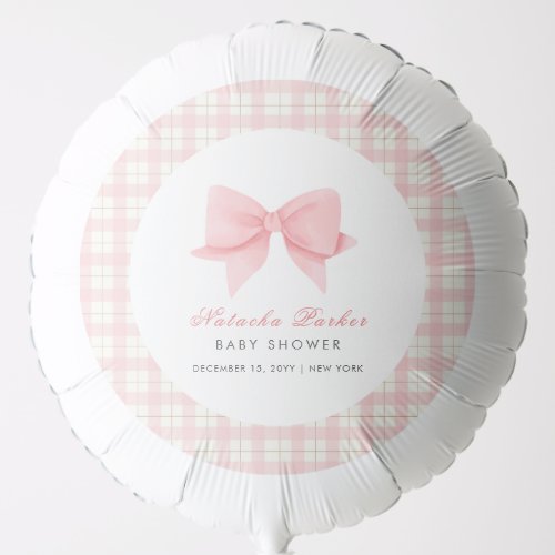 Cute Pink Gingham Plaid Bow Girl Baby Shower  Balloon