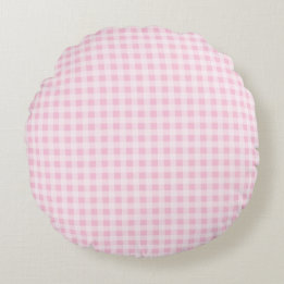 Cute Pink Gingham Plaid Round Pillow