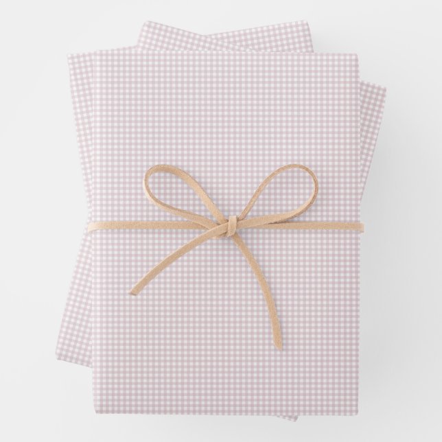 Cute pink gingham simple classic plaid checks wrapping paper sheets (In situ)