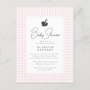 Cute Pink Gingham Swan Simple Baby Shower Postcard