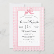 Cute Pink Gingham with Bow Baby Shower Invitation