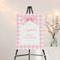 Cute Pink Gingham with Bow Girl Baby Shower