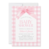 Cute Pink Gingham with Bow Girl Baby Shower Invitation