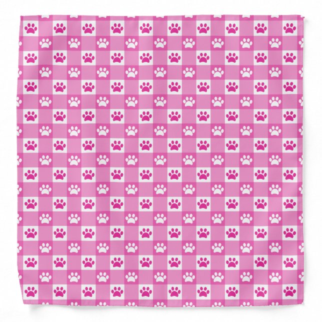 Cute Pink Gingham with Paw Prints Bandana (Front)