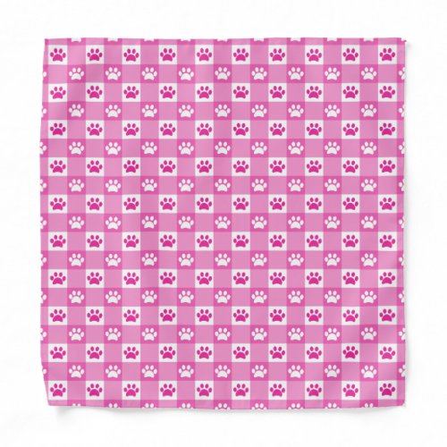 Cute Pink Gingham with Paw Prints Bandana