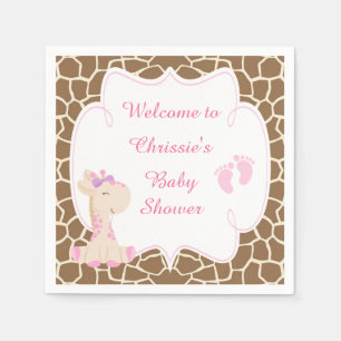 Cute Pink Giraffe Baby Shower Napkins