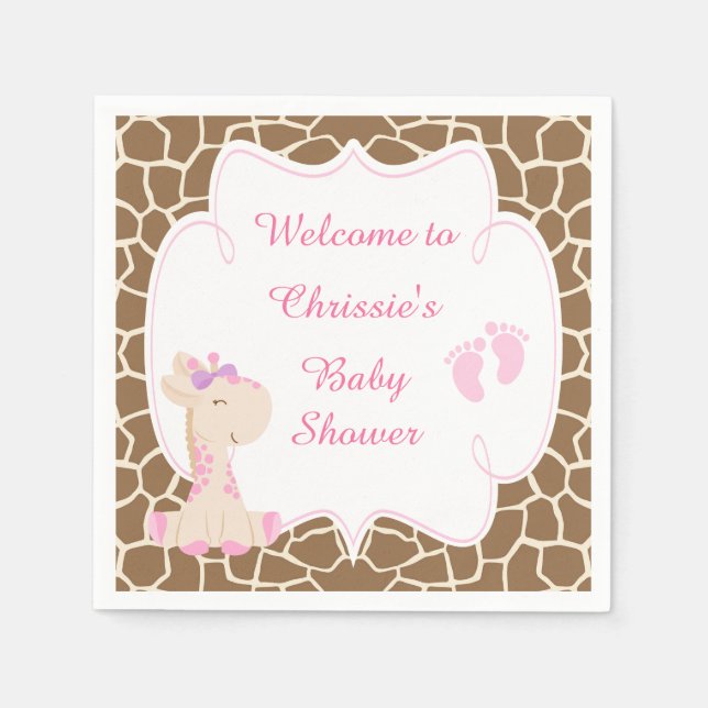Cute Pink Giraffe Baby Shower Napkins (Front)
