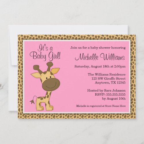 Cute Pink Giraffe Girl Baby Shower Personalized Invitation