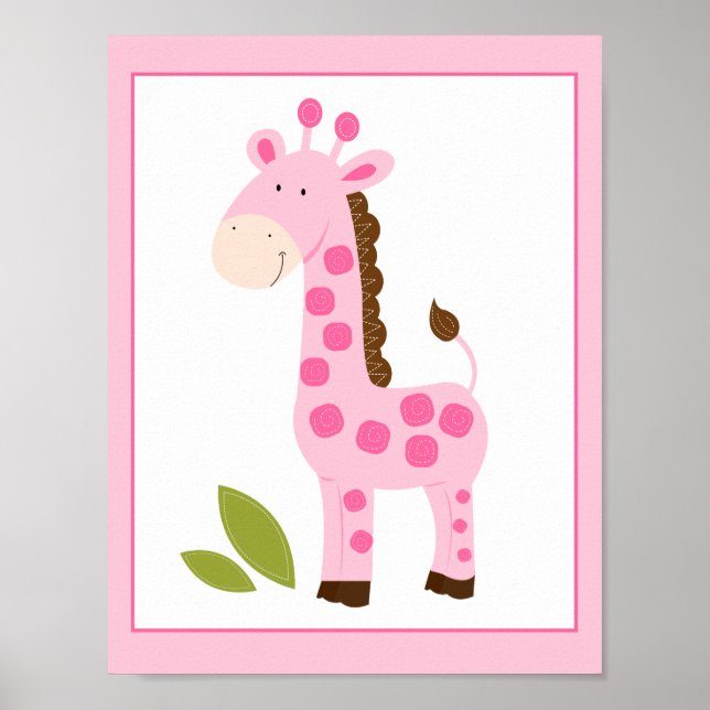 CUTE PINK GIRAFFE WALL ART PRINT (Front)