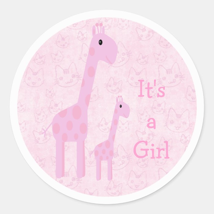 Cute Pink Giraffes & Cats Its A Girl New Baby Sticker