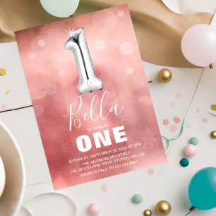 Cute Pink Girl 1st Birthday Party Invitation