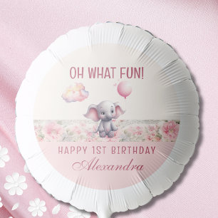 Cute Pink Girl Baby Elephant 1st Birthday Balloon