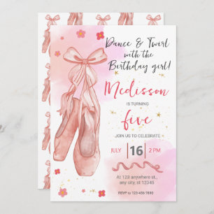 Cute Pink girl birthday ballet party Invitation