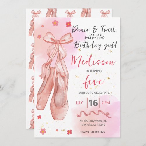 Cute Pink girl birthday ballet party Invitation