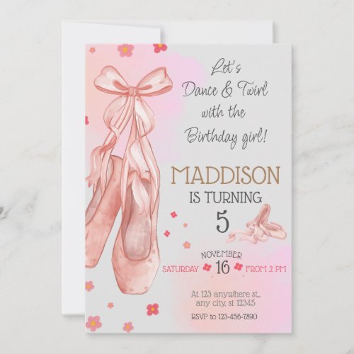 Cute Pink girl birthday ballet party Invitation