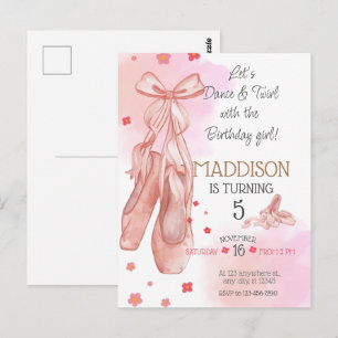 Cute Pink girl birthday ballet party Postcard