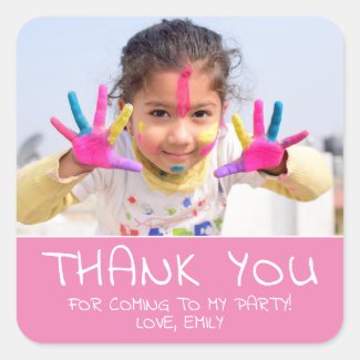 Cute Pink Girl Birthday Photo Thank you  Square Sticker