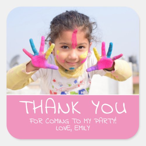 Cute Pink Girl Birthday Photo Thank you  Square Sticker