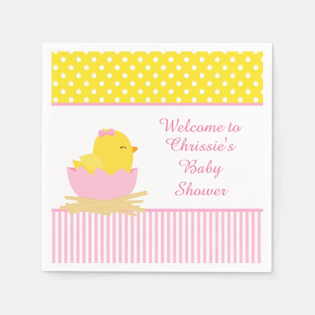 Cute Pink Girl Chick Baby Shower Party Napkins (Front)