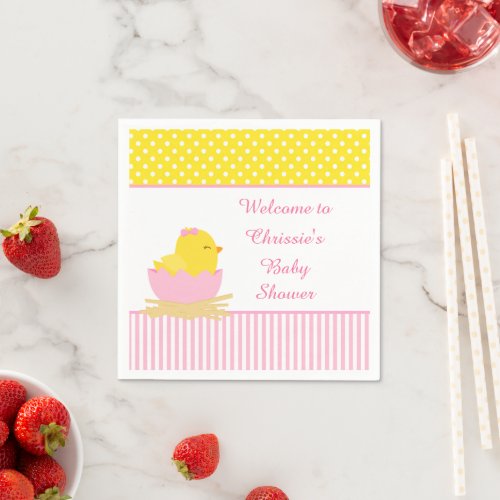 Cute Pink Girl Chick Baby Shower Party Napkins