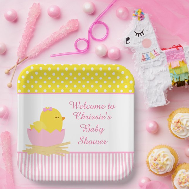 Cute Pink Girl Chick Baby Shower Party Paper Plates (Party)