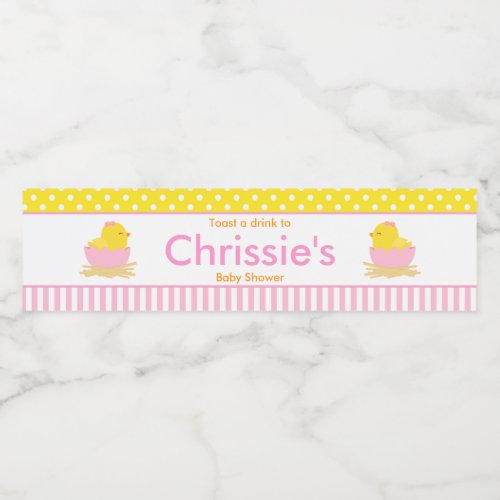Cute Pink Girl Chick Baby Shower Party Water Bottle Label