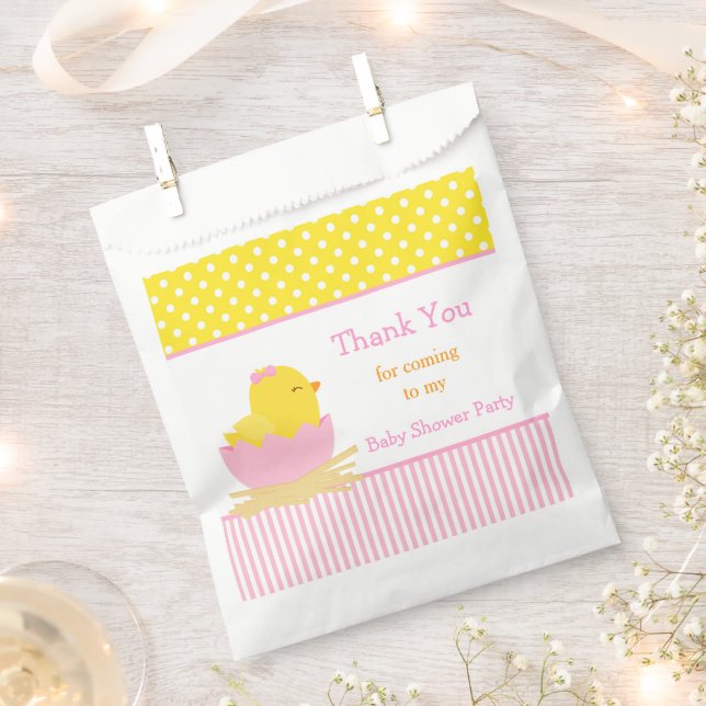 Cute Pink Girl Chick Shower Party Favor Bag (Clipped)