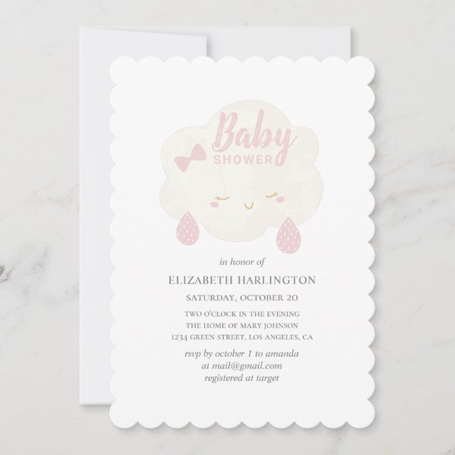 Cute pink girl cloud. Funny blush baby shower rain Invitation (Front)
