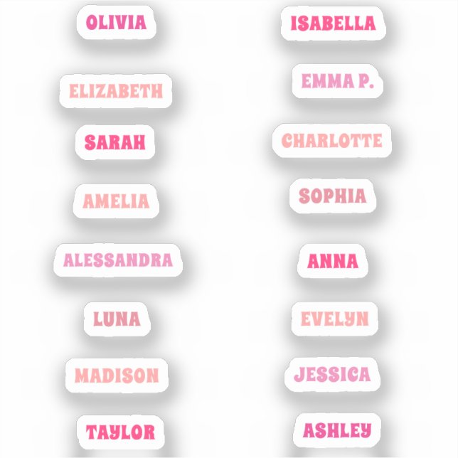 Cute Pink Girl Custom 16 Names Set Extra Tiny Sticker (Front)