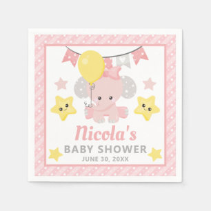 Cute Pink Girl Elephant Baby Shower Napkins