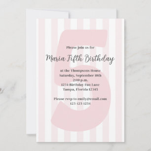 Cute Pink Girl Fifth Birthday Whimsical Birthday Invitation