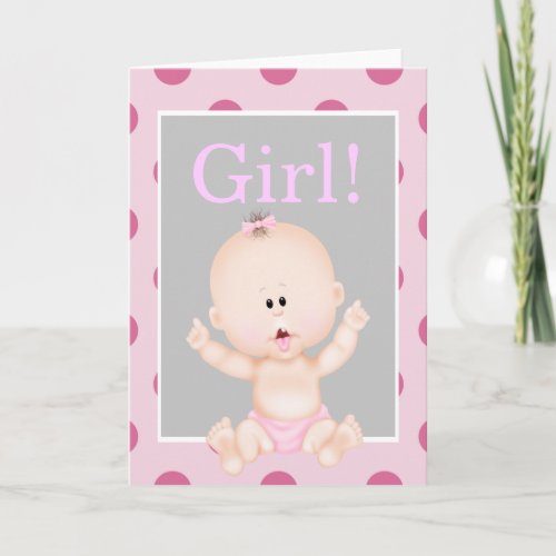Cute Pink Girl Gender Reveal Thank You Card