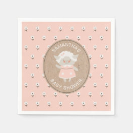Cute Pink Girl Lamb Baby Shower Napkin