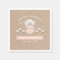 Cute Pink Girl Lamb Baby Shower Napkins