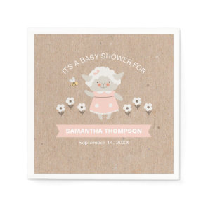 Cute Pink Girl Lamb Baby Shower Napkins