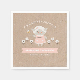 Cute Pink Girl Lamb Baby Shower Napkins