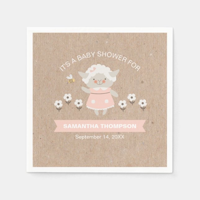 Cute Pink Girl Lamb Baby Shower Napkins (Front)