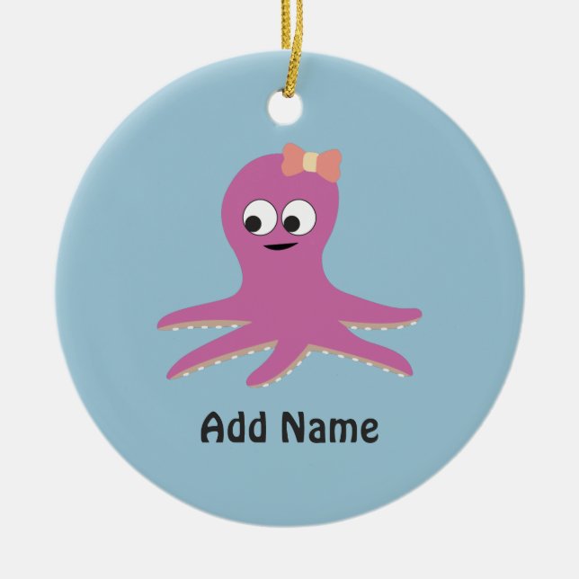 Cute pink girl Octopus Ceramic Ornament (Front)